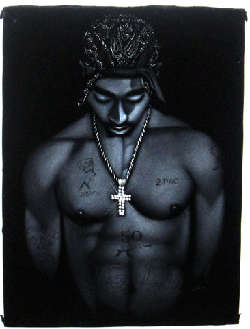 Tupac Shakur portrait; 2Pac  ; Original Oil painting on Black Velvet by Zenon Matias Jimenez- #JM57