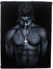 Tupac Shakur portrait; 2Pac  ; Original Oil painting on Black Velvet by Zenon Matias Jimenez- #JM57