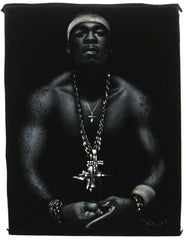 50 Cent portrait;  Curtis James Jackson III; rapper; Original Oil painting on Black Velvet by Zenon Matias Jimenez- #JM58