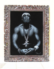 50 Cent portrait;  Curtis James Jackson III; rapper; Original Oil painting on Black Velvet by Zenon Matias Jimenez- #JM58