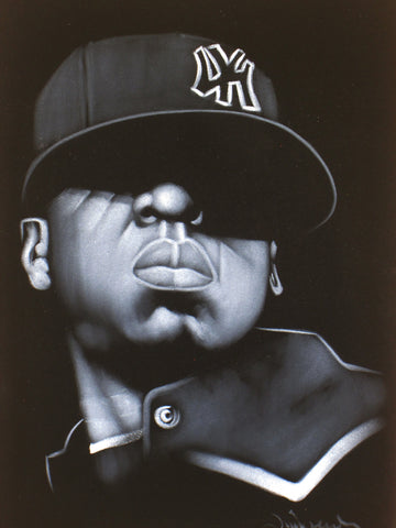 Jay Z portrait;  Shawn Corey Carter; rapper, entrepreneur and investor; Original Oil painting on Black Velvet by Zenon Matias Jimenez- #JM69