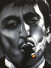 Tony Montana portrait; Al Pacino; Scarface; Original Oil painting on Black Velvet by Zenon Matias Jimenez- #JM70