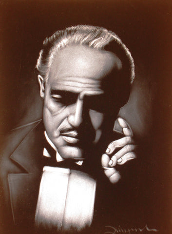 The Godfather; Marlon Brando portrait;  Original Oil painting on Black Velvet by Zenon Matias Jimenez- #JM71