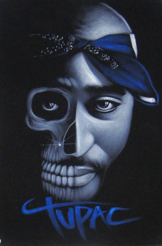 Tupac Shakur portrait; 2Pac  ; calavera de tupac; Skull; Original Oil painting on Black Velvet by Zenon Matias Jimenez- #JM74