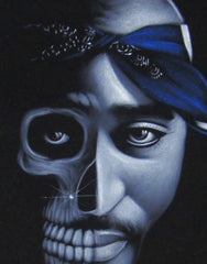 Tupac Shakur portrait; 2Pac  ; calavera de tupac; Skull; Original Oil painting on Black Velvet by Zenon Matias Jimenez- #JM74