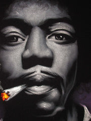 Jimi Hendrix portrait; James Marshall "Jimi" Hendrix;  Original Oil painting on Black Velvet by Zenon Matias Jimenez- #JM76