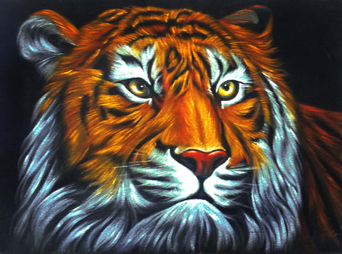 Tiger portrait; Orange Bengal Tiger head; Original Oil painting on Black Velvet by Zenon Matias Jimenez- #JM91