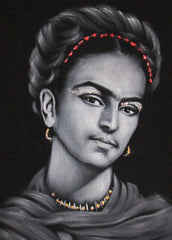 Frida Kahlo de Rivera portrait;  Original Oil painting on Black Velvet by Zenon Matias Jimenez- #JM93