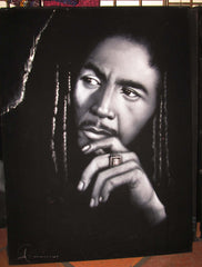 Bob Marley Portrait, Legend Album,  Oil Painting Portrait on Black Velvet; Original Oil painting on Black Velvet by Arturo Ramirez - #R13