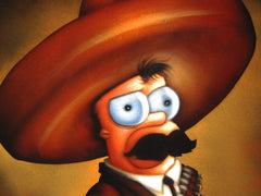 Homer Simpson as Emiliano Zapata portrait,  Oil Painting Portrait on Black Velvet; Original Oil painting on Black Velvet by Arturo Ramirez - #R1