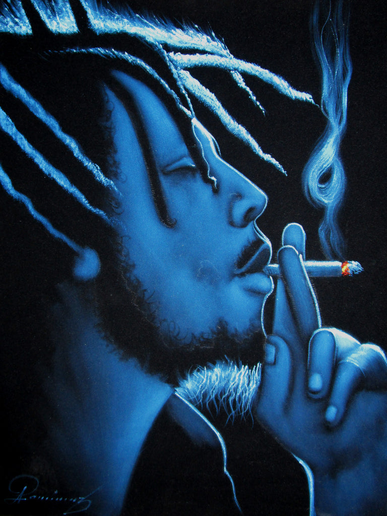 Bob Marley Portrait,  Oil Painting Portrait on Black Velvet; Original Oil painting on Black Velvet by Arturo Ramirez - #R25
