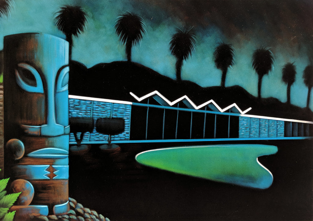 Tiki / Googie oil painting by A Ramirez  after "Cool Pad Baby" by Robb Hamel #R59