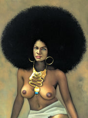 Nude, Black Afro Woman 70's vintage style Original Oil painting Velvet(24"x36") R60