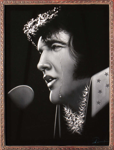 Elvis Presley crying  Oil Painting Portrait on Black Velvet; Original Oil painting on Black Velvet by Arturo Ramirez - #R6