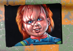 Chucky; Child's Play Original Oil painting on Black Velvet by Santos Llamas- #SA03
