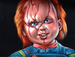 Chucky; Child's Play Original Oil painting on Black Velvet by Santos Llamas- #SA03