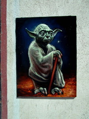 Yoda ; Star Wars; Original Oil painting on Black Velvet by Santos Llamas- #SA100