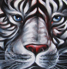 White tiger portrait ; Original Oil painting on Black Velvet by Santos Llamas- #SA35
