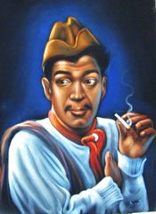Cantinflas Portrait; Mario Moreno ; Mexican Comedian; Original Oil painting on Black Velvet by Santos Llamas- #SA59