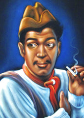 Cantinflas Portrait; Mario Moreno ; Mexican Comedian; Original Oil painting on Black Velvet by Santos Llamas- #SA59