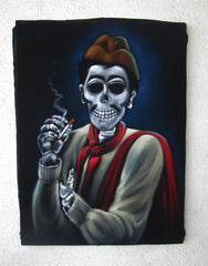 Cantinflas; Calavera de Cantinflas; Mario Moreno ; Mexican Comedian; Original Oil painting on Black Velvet by Santos Llamas- #SA68