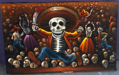 Oaxaqueña; Calavera Oaxaqueña ; Original Oil painting on Black Velvet by Santos Llamas- #SA95