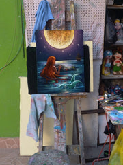 The Little Mermaid, Ariel; Original Oil painting on Black Velvet by Santos Llamas- #SA96