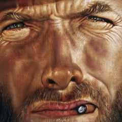 Clint Eastwood portrait,  Man with No Name, Spaghetti Western, Original oil painting on black velvet by Argo size (24"x18") a425