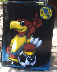 Club America Mexican Soccer Team Mascot and Logo, NFL Original Oil Painting on Black Velvet by Enrique Felix , "Felix" - #F138