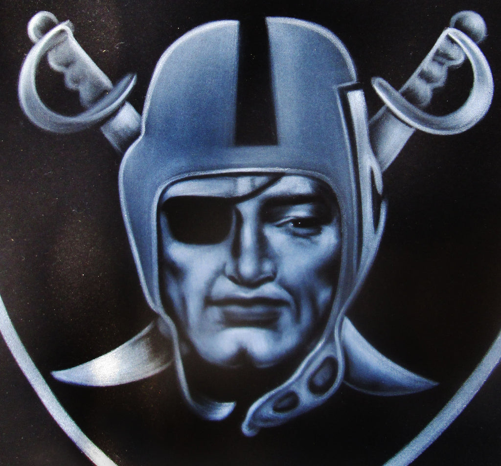 Oakland Raiders logo, NFL Original Oil Painting on Black Velvet by Enrique Felix , "Felix" - #F139