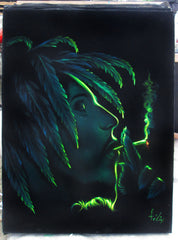 Bob Marley Smoking,  Original Oil Painting on Black Velvet by Enrique Felix , "Felix" - #F140