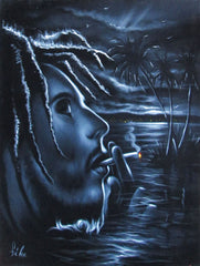 Bob Marley Smoking,  Original Oil Painting on Black Velvet by Enrique Felix , "Felix" - #F142