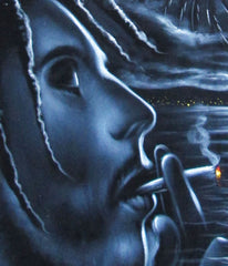 Bob Marley Smoking,  Original Oil Painting on Black Velvet by Enrique Felix , "Felix" - #F142