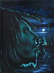 Bob Marley Smoking,  Original Oil Painting on Black Velvet by Enrique Felix , "Felix" - #F144