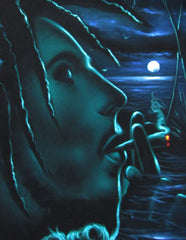 Bob Marley Smoking,  Original Oil Painting on Black Velvet by Enrique Felix , "Felix" - #F144