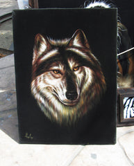 Wolf ,  Gray Wolf,  Original Oil Painting on Black Velvet by Enrique Felix , "Felix" - #F146