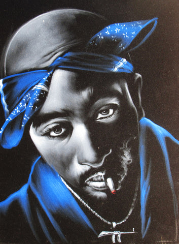 Tupac Amaru Shakur portrait, 2Pac,  Original Oil Painting on Black Velvet by Enrique Felix , "Felix" - #F147