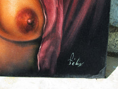 Nude, Sexy Russian Playboy Nude,  Original Oil Painting on Black Velvet by Enrique Felix , "Felix" - #F157