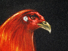 Rooster, Red and Blue Mexican Cock,  Original Oil Painting on Black Velvet by Enrique Felix , "Felix" - #F159