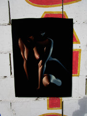 Nude, Sexy Chiaroscuro Nude in the Dark,  Original Oil Painting on Black Velvet by Enrique Felix , "Felix" - #F185