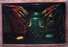 Bob Marley and Skull Smoking,  Original Oil Painting on Black Velvet by Enrique Felix , "Felix" - #F49