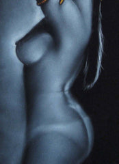 Nude, Sexy Egyptian Playboy Nude in Grey-scale,  Original Oil Painting on Black Velvet by Enrique Felix , "Felix" - #F90