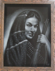 Maria Felix, Mexican Actress, Original Oil Painting on Black Velvet by Enrique Felix , "Felix" - #F44