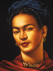 Frida Kahlo Portrait, Ofelia Medina as Frida,  Original Oil Painting on Black Velvet by Enrique Felix , "Felix" - #F1
