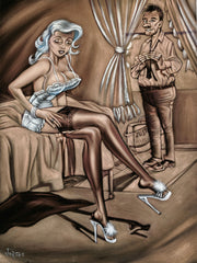 Penthouse Playboy Cartoon Just married sex lingerie Vintage Velvet Oil Painting  by Jorge Terrones - #J434