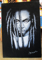 Lil Wayne portrait; Dwayne Michael Carter, Jr; Original Oil painting on Black Velvet by Zenon Matias Jimenez- #JM104