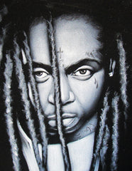 Lil Wayne portrait; Dwayne Michael Carter, Jr; Original Oil painting on Black Velvet by Zenon Matias Jimenez- #JM104