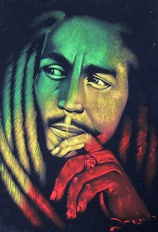 Bob Marley Legend  album art,  reggae colors ; Original Oil painting on Black Velvet by Zenon Matias Jimenez- #JM105