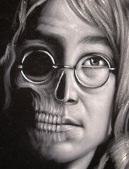 John Lennon portrait; Beatles; Calavera Skull; Day of the dead;  Original Oil painting on Black Velvet by Zenon Matias Jimenez- #JM112