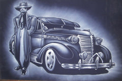 Lowrider Car; Zoot suit;  Original Oil painting on Black Velvet by Zenon Matias Jimenez- #JM113
